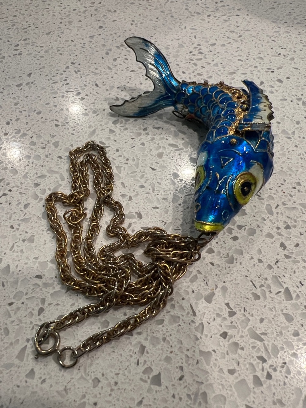 Blue Fish Pendant Necklace - Decorative Enamel Fish Charm